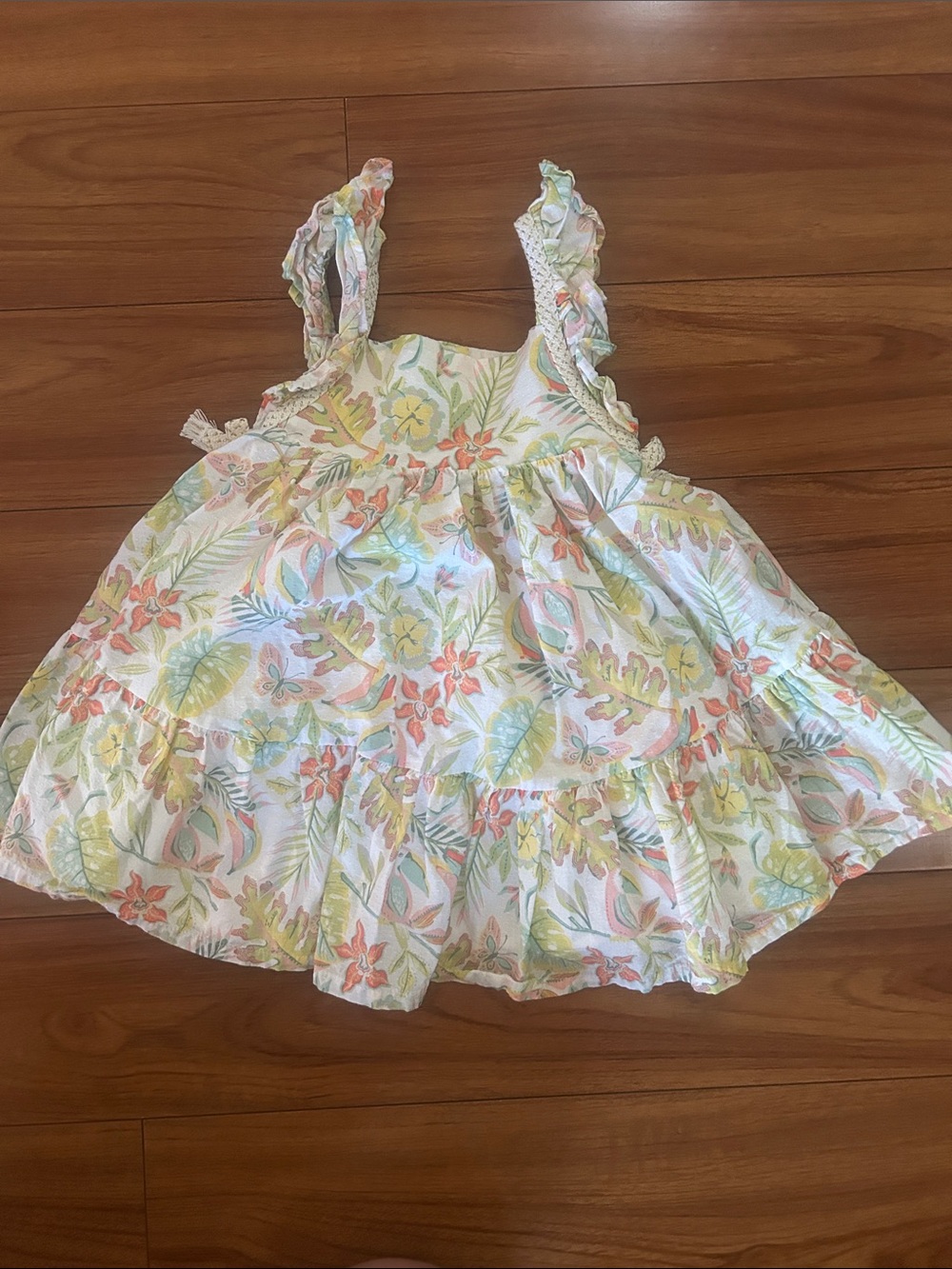 Cynthia Rowley White Floral Tiered Ruffle Strap Dress